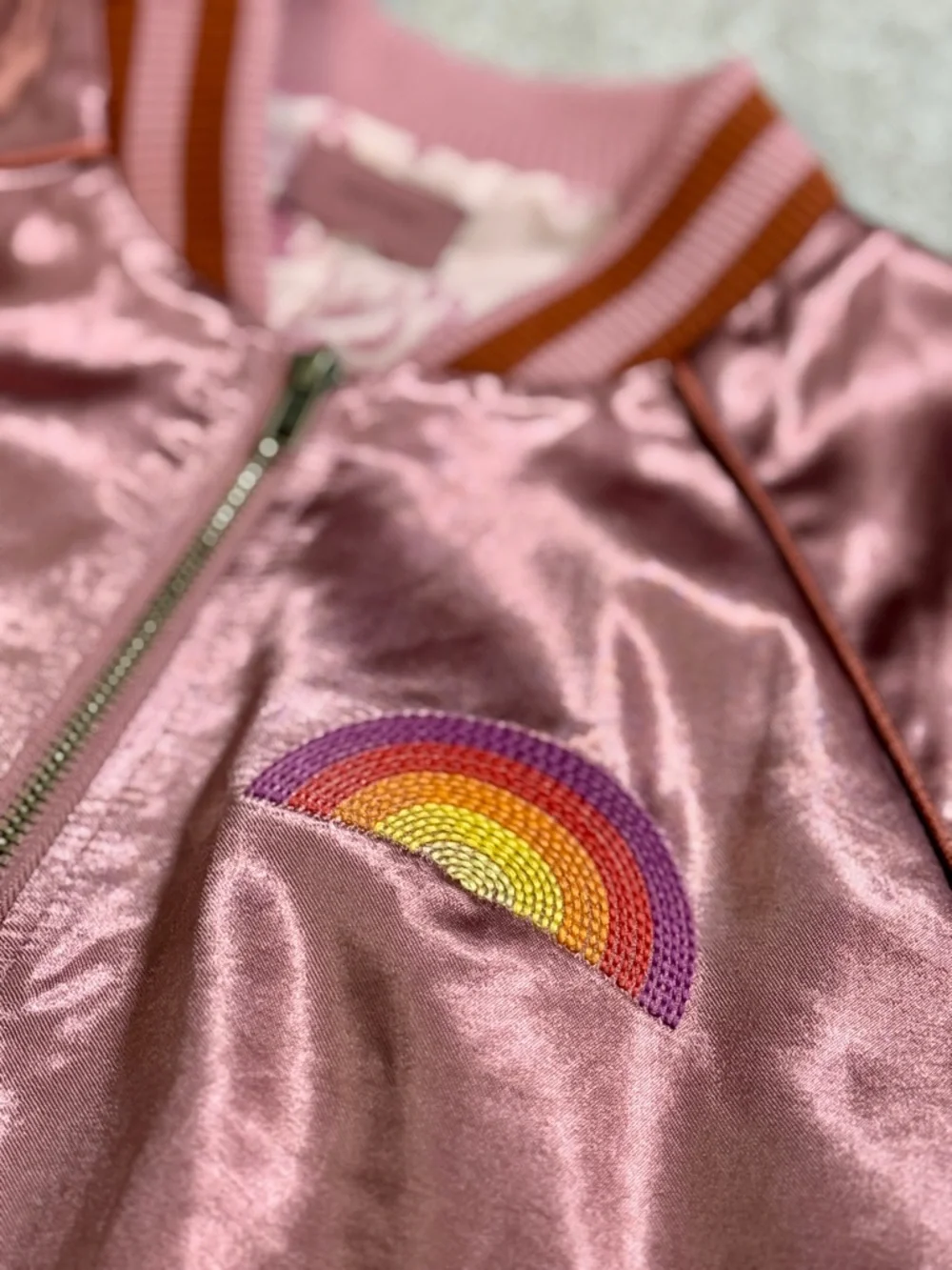 MOTHER “Sunshine City” Satin Letterman Bomber Jacket | size Small | EUC - Picture 5 of 16